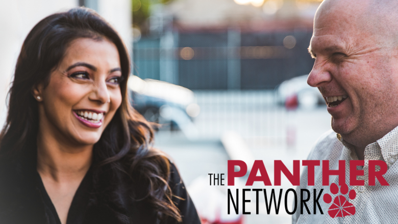 the panther network logo with people laughing