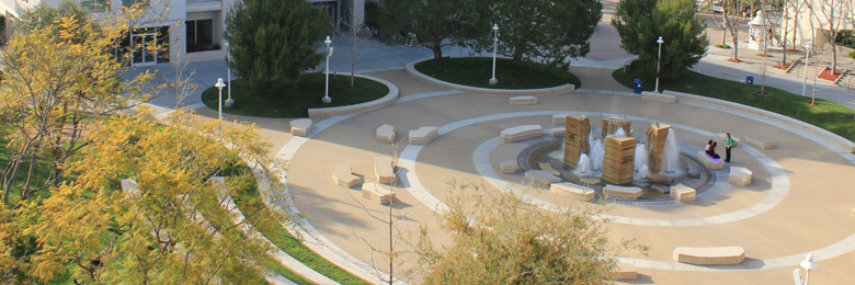 Bird's eye view of Attallah Piazza at Chapman University