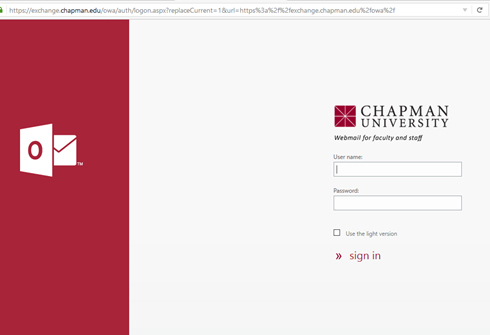 screenshot of exchange email login screen