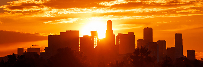 Sun setting over skyline 