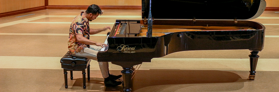 Classical pianist Daniel Serville plays the Shigeru Kawai in Salmon Recital Hall