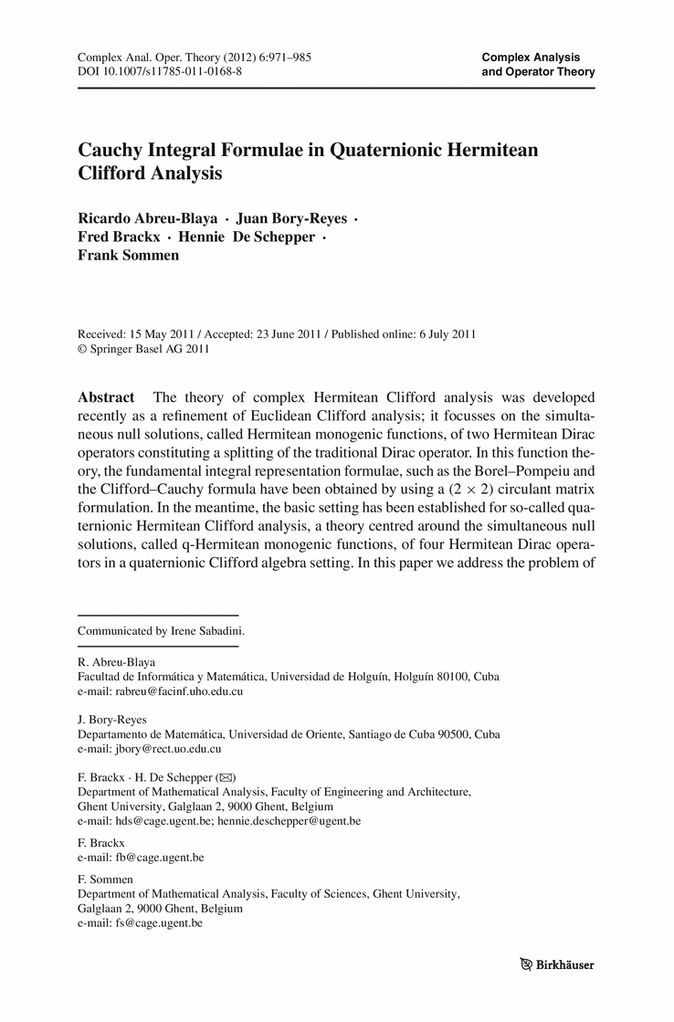 Hypercomplex Analysis Center of Excellence in Complex and Hypercomplex Analysis | SCST ...