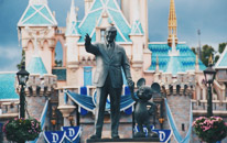 A statue of Walt Disney and Mickey Mouse at Disneyland in Anaheim, California, short driving distance from Chapman University's Orange Campus.