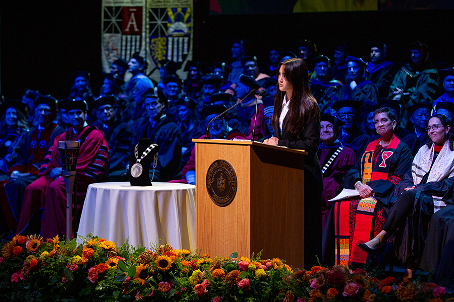 President Parlow's daughter Maya speaks at the investiture ceremony President Parlow's daughter Maya speaks at the investiture ceremony