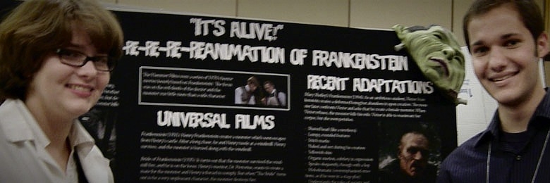 Chapman students pose in front of their poster, which discusses an innovative, interdisciplinary topic.