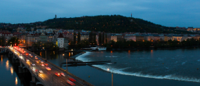 Bridge and buildings at night