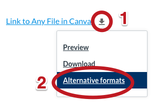 Indicator showing arrow next to file name and the alternative formats