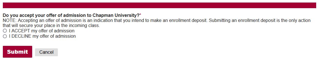 Image of the option to accept admission