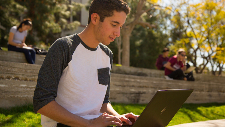 Chapman student on a computer