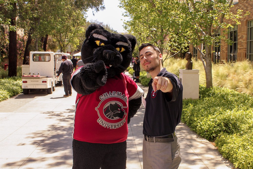 pete panther with student