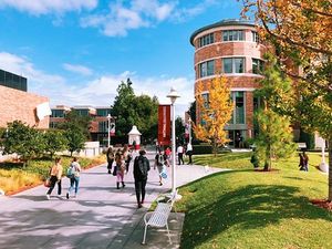 Students walking on Chapman's campus