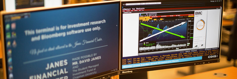 Bloomberg Terminal at the Janes Financial Center at Chapman University