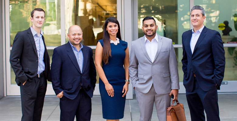 Business Student in front of Beckman Hall