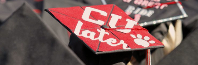 graduation cap with "CU Later" written on top