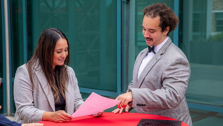 career staff speaking with employer