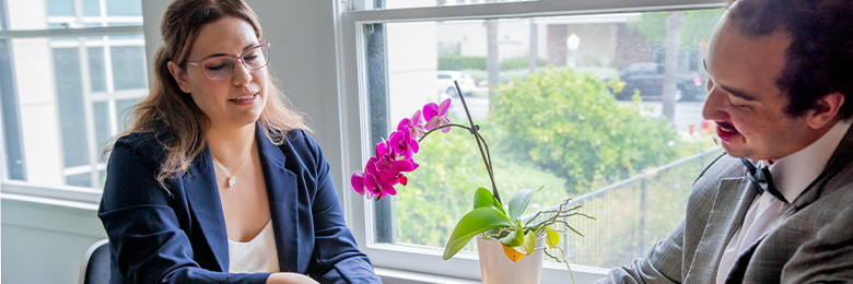 student at career appointment with coach