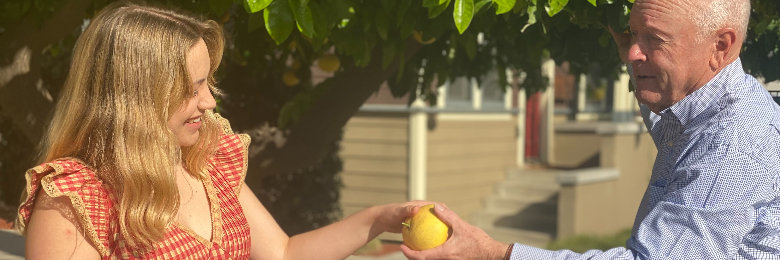 Student and neighbor getting to know each other.