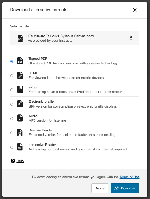 list of Ally alternative formats