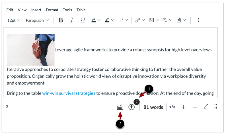accessibility checker in the RCE highlighting errors