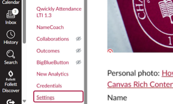 Log on to canvas.chapman.edu and navigate to your Canvas course. On the left-hand menu, scroll down and click on Settings.
