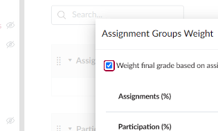 Check the Weight of the final grade based on assignment groups.
