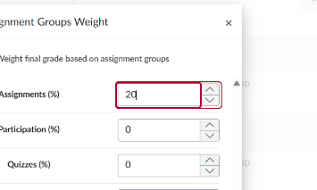 Type the percentage for each weighted category. Please ensure that the percentage adds up to 100%.