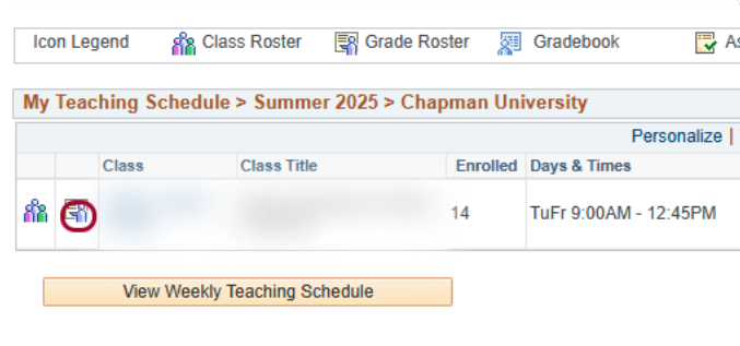 Red circle highlighting Grade Roster icon