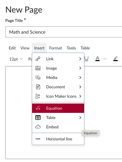 inserting the equation editor