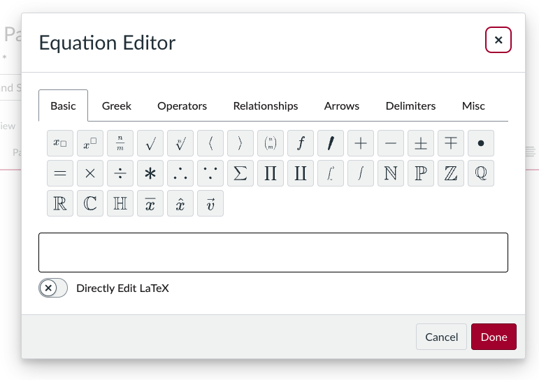 available icons in the equation editor