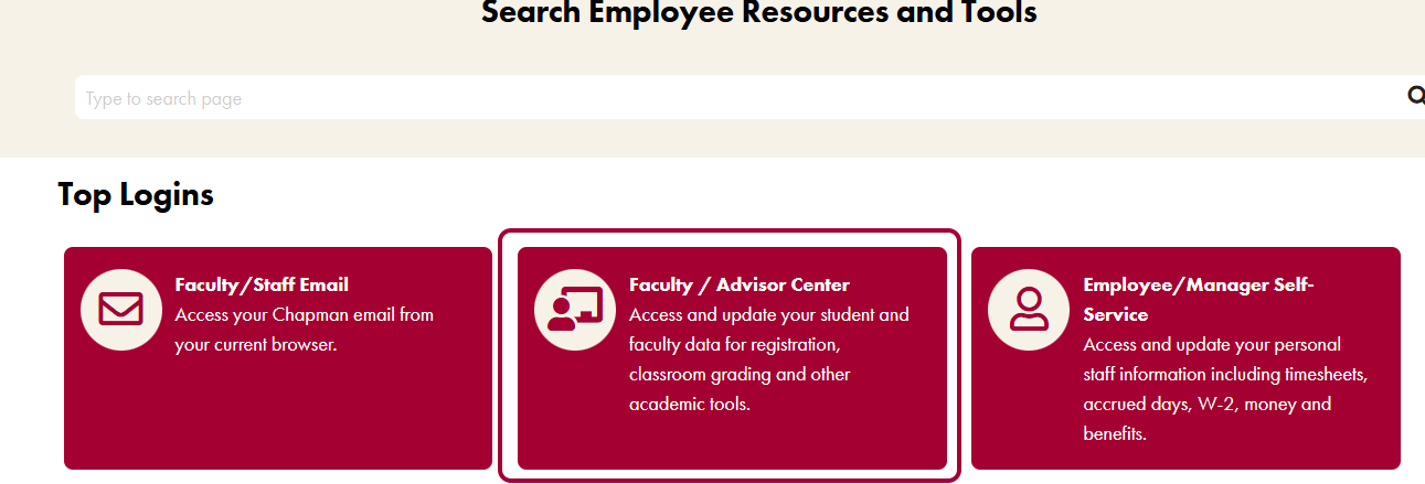 red box highlighting faculty/advisor center icon