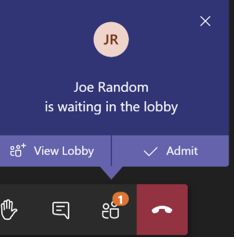 Screenshot of the lobby admit message in Teams