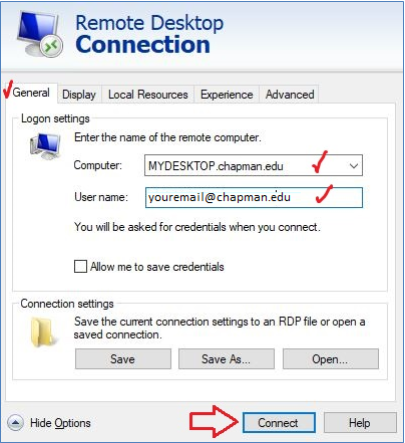 Screenshot of the computer name, email address field, and connect button.. 