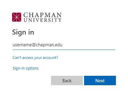 Chapman network login screen