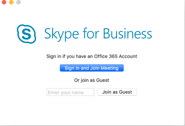 Skype for Business sign in screen