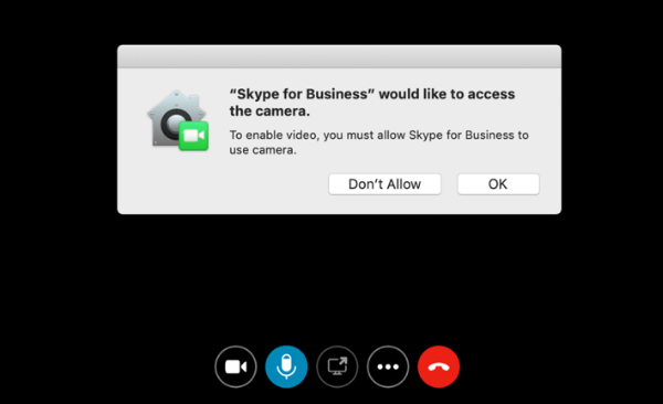 Skype meeting prompting for access to the camera