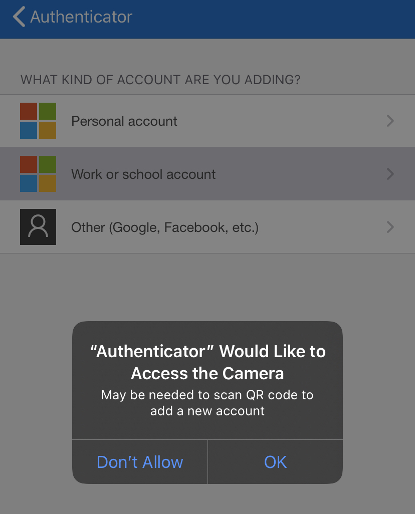 Screenshot of the camera access request message.