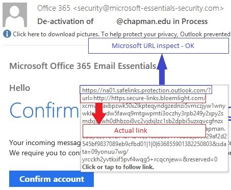 phishing email example with malicious link