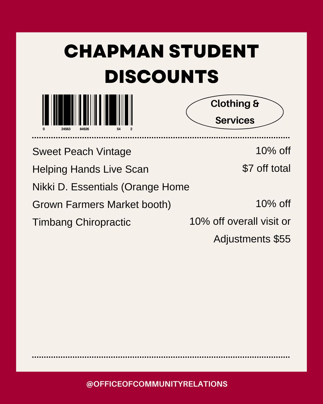 Clothing & Services Discounts