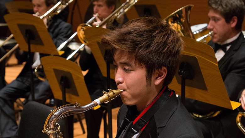 Saxophones play in Chapman's Musco Center for the Arts