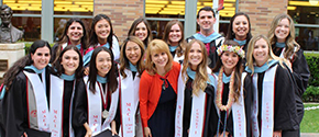 Dean Miller with Chapman students at Commencement