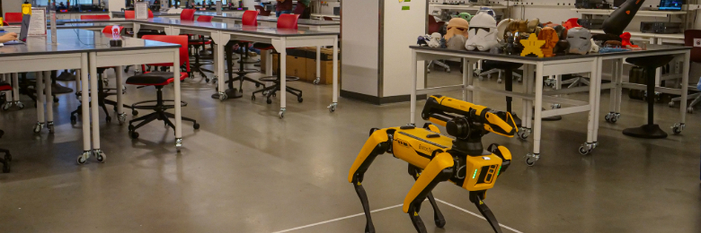 Robot dog in tech shop