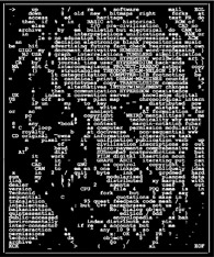 Headshot of Ted Nelson using ASCII art.