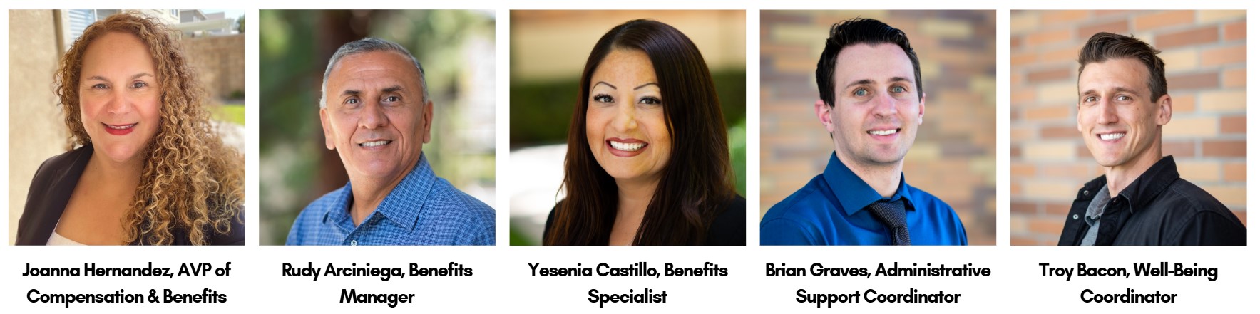 benefits & wellness team headshots, names, and titles