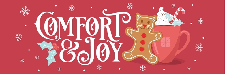 Comfort and Joy sign with Panther cookie and mug