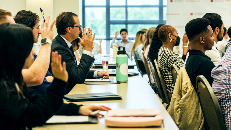 Fowler School of Law professor presenting at a discussion panel