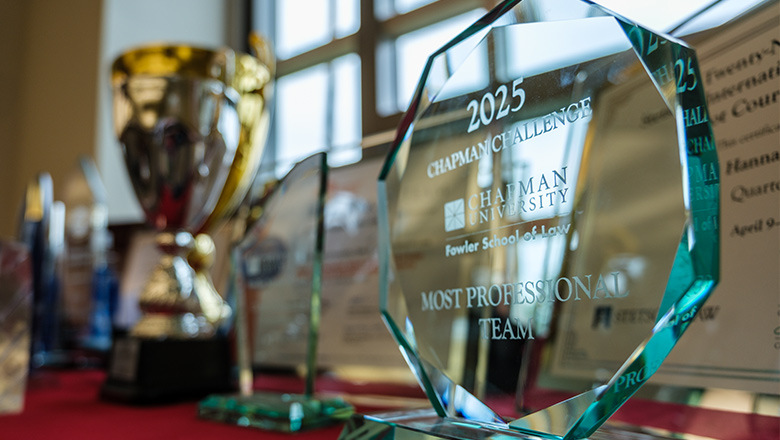 Photo of trophies won by the Chapman competitive advocacy teams