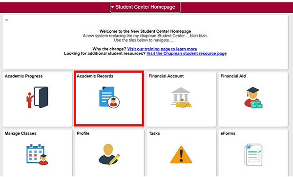 Student Center Landing Page