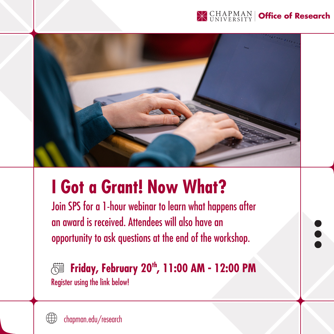 Graphic that explains the event information for the "I Got a Grant, Now What" event.