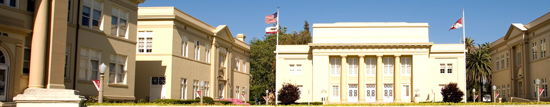 Front view of Memorial Hall at Chapman University