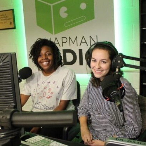 Two students in the radio studio Two students in the radio studio